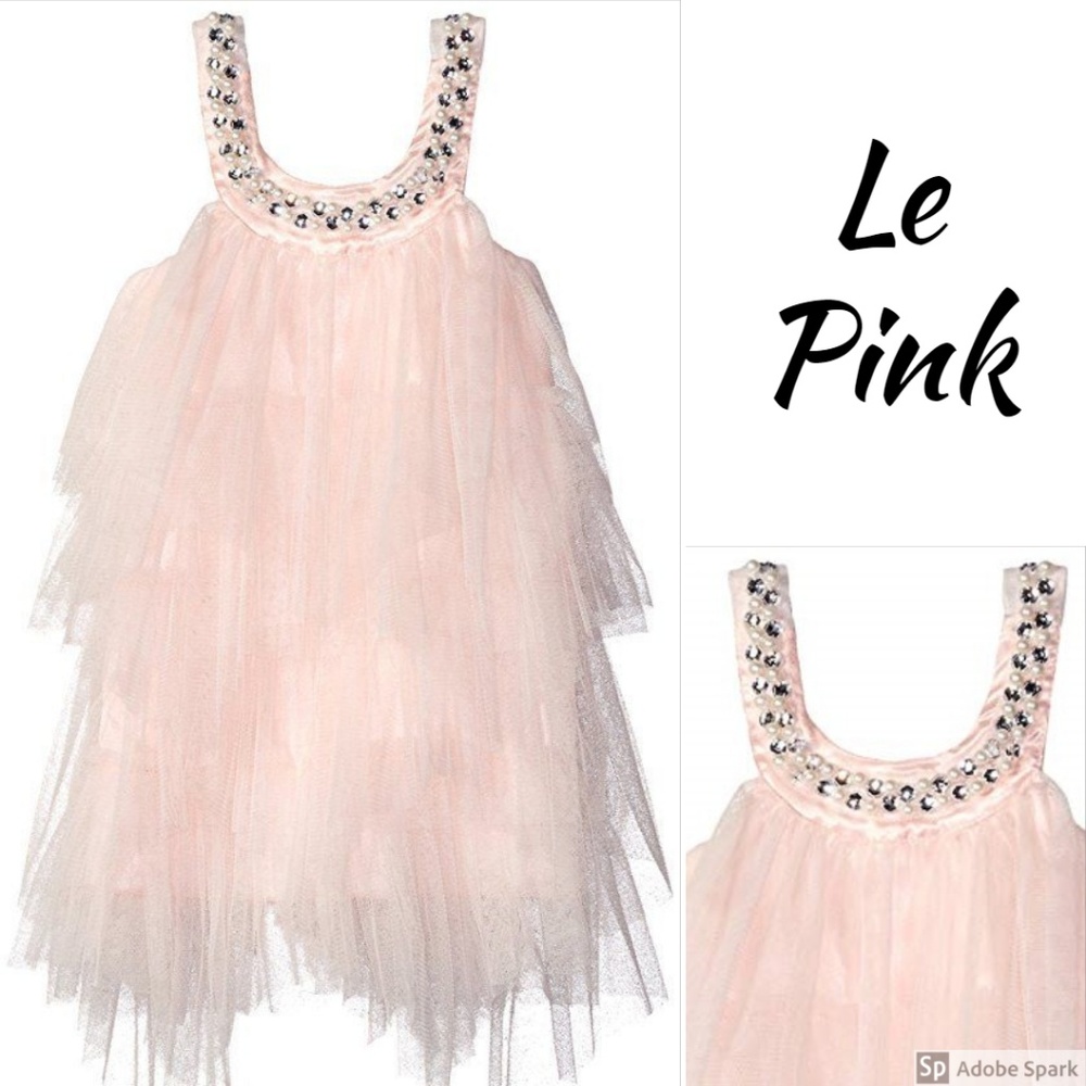 Le Pink Girls Pink 3T 6 Boutique Tulle Layered Tiered Fairy Trapeze Dress